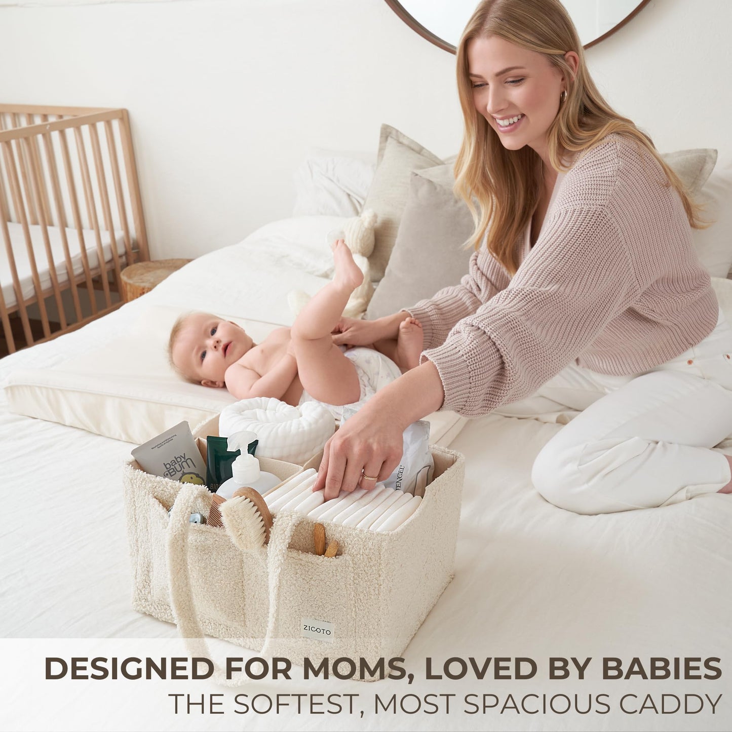 Beautiful Diaper Caddy Organizer - Versatile Storage Basket Easily Holds Diapers, Wipes and Other Baby Necessities - Perfect for Baby Showers, Functional Car Storage & Great Gift for Expecting Mothers