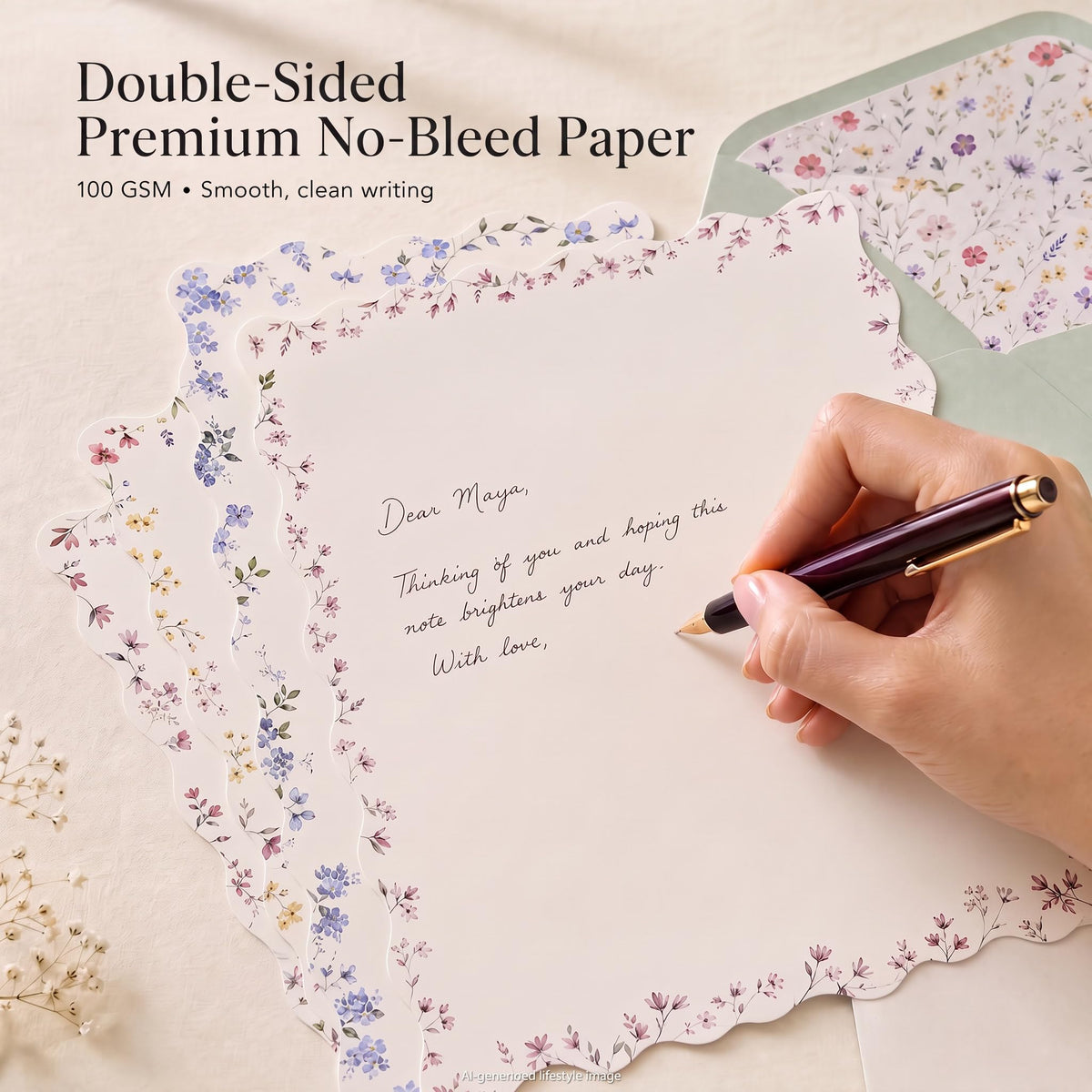 Beautiful Stationery Set with Envelopes - Scalloped Letter Writing Paper