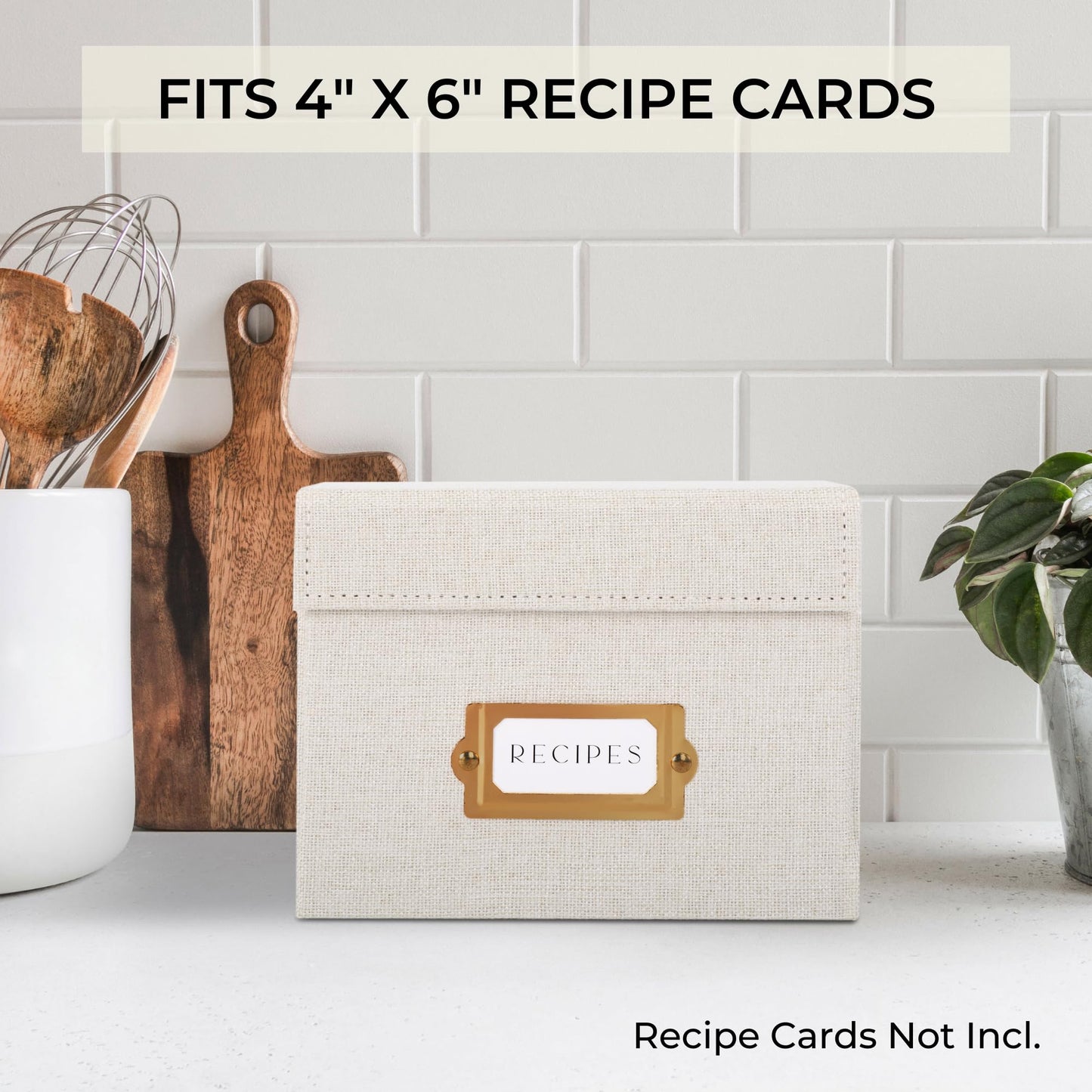 ZICOTO Beautiful Linen Recipe Box - Fits 4x6 inch Recipe Cards to Organize Up to 250 Recipes - Sturdy Card Holder and Great Gift for Any Kitchen - Cards Not Incl.