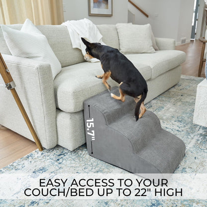 Sturdy Dog Stairs and Ramp for Beds Or Couches by ZICOTO - Durable Easy to Walk on Steps 15.7" high for Small Dogs and Cats Up to 55 lbs Weight - Allows Your Pets Easy Access to Your Sofa or Bedside
