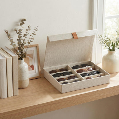 ZICOTO Beautiful Sunglass Storage Organizer For 8 Pairs - Stylish Case/Holder Displays Your Glasses And Protects From Dust