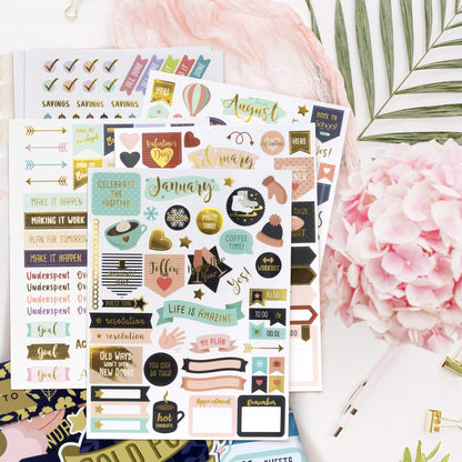Aesthetic Gold Foil Planner Stickers - 1250+ Stunning Design Accessories Enhance and Streamline Your Planner, Journal and Calendar