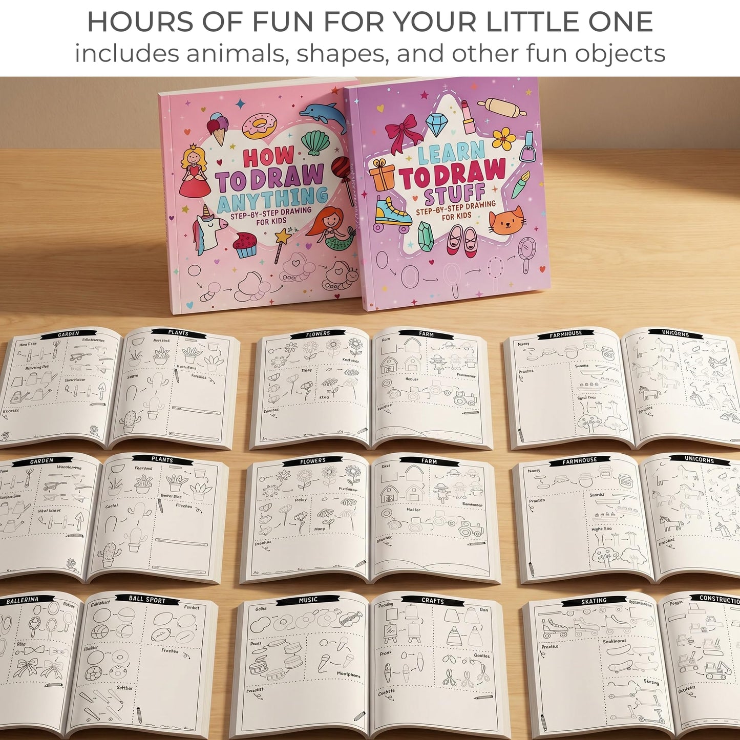 ZICOTO Fun How to Draw Books for Kids Set of 2 - Cute Step by Step Drawing and Coloring Book Gifts for Girls Ages 4-6, 6-8 & 8-12 - Learn to Draw Beautiful Designs with Easy Steps for Little Artists