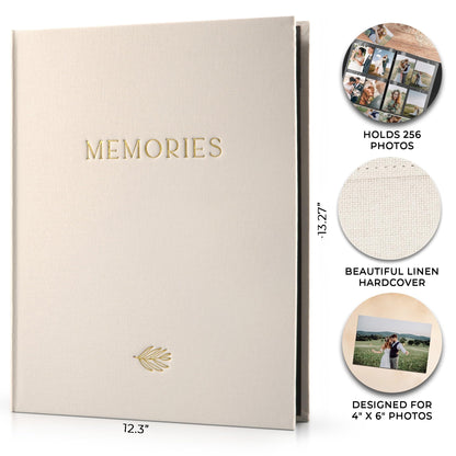 Beautiful Linen Photo Album For 4x6 Photos - Safely Holds Up To 256 Pictures of Unique Memories - The Perfect Large Photo Book To Store All Pictures of Treasured Family, Baby or Wedding Moments