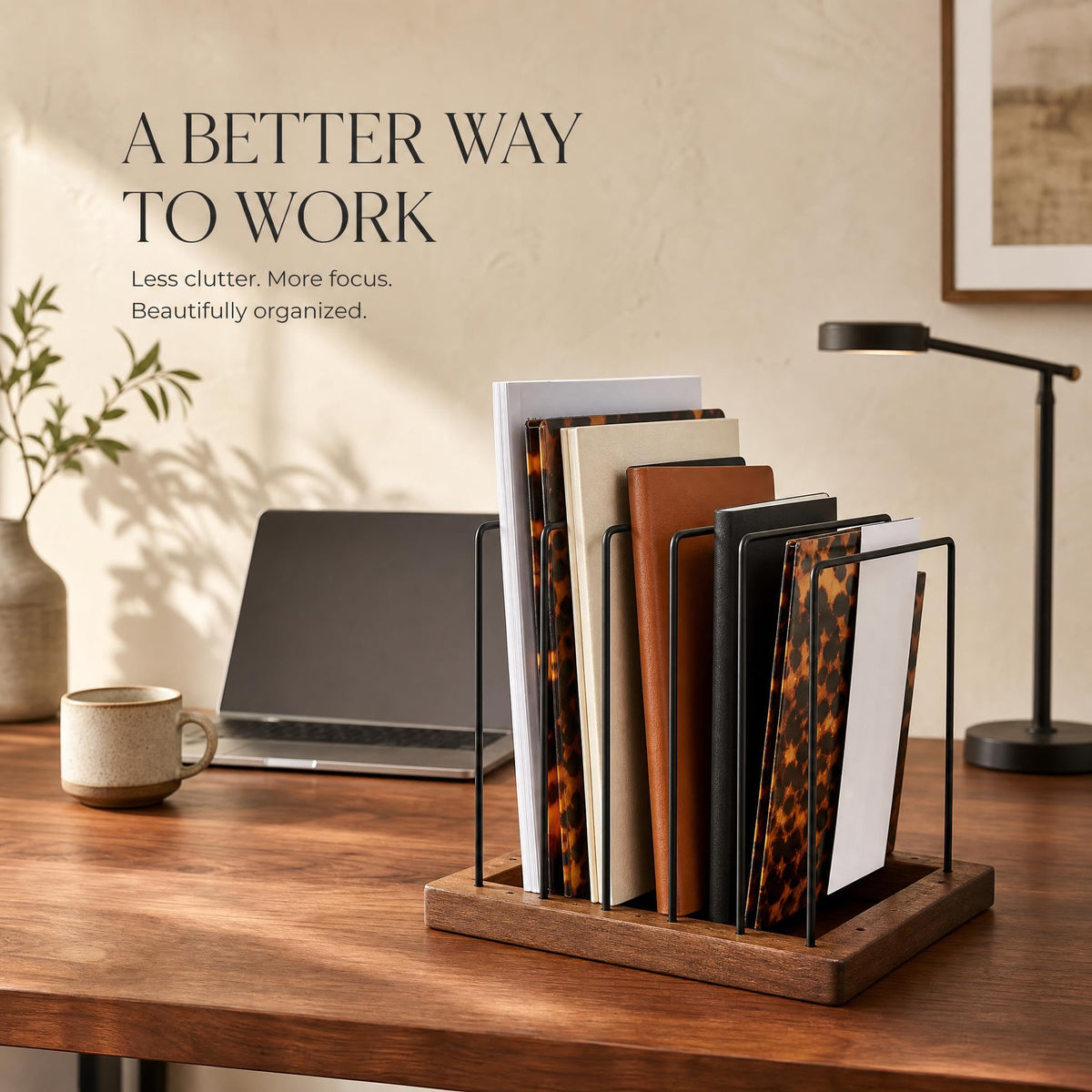 ZICOTO Stylish File Organizer for Desk - Premium Wooden Document Holder