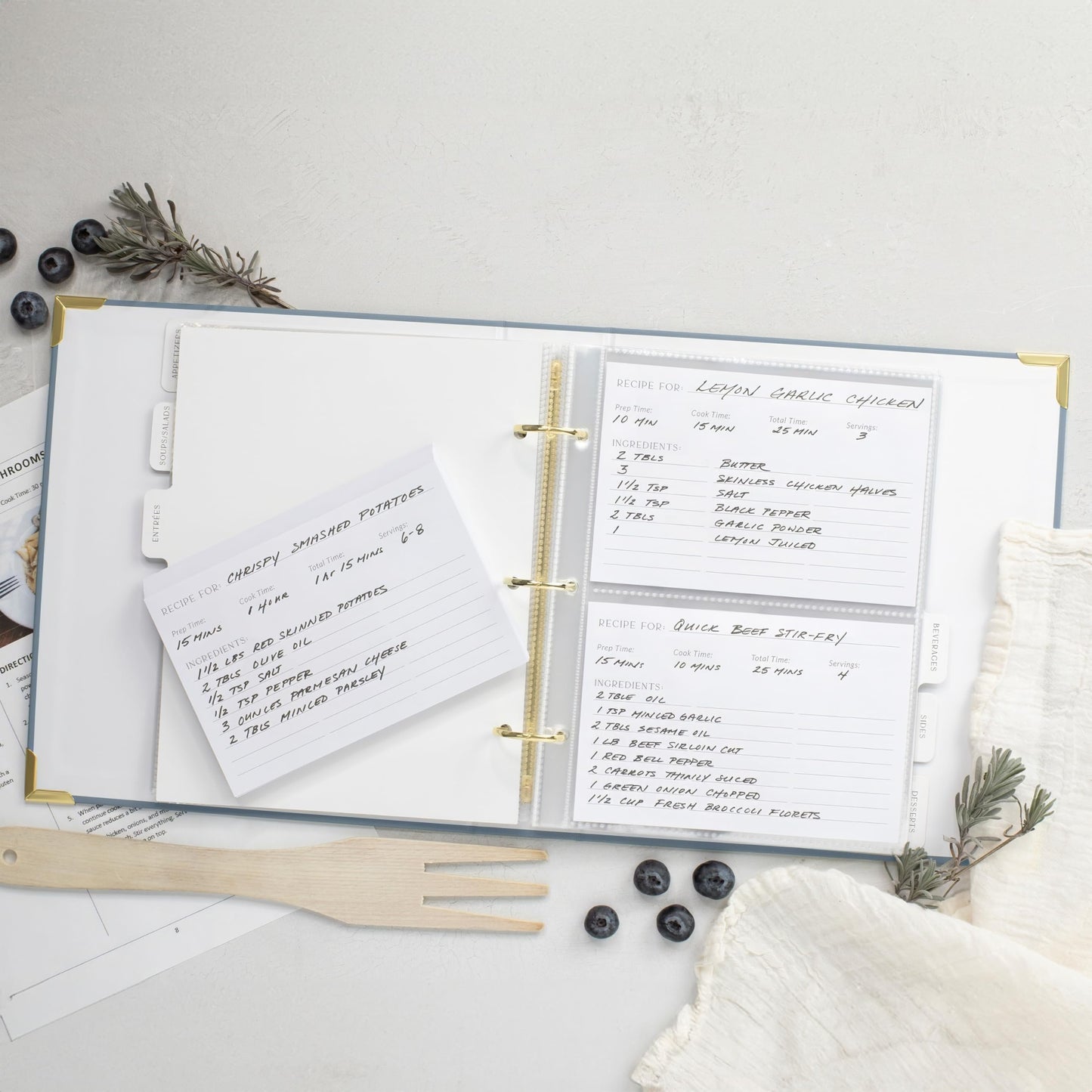 Aesthetic Recipe Binder with Polyester Waterproof cloth Cover - The Perfect Recipe Book with Plastic Sleeves to Write in Your Own Recipes - Quality Blank Cookbook Binder, Cards incl.