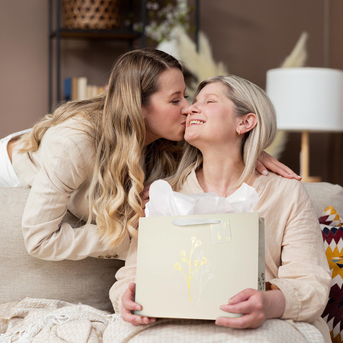 Beautiful Gift Bags Set of 2 - Large 13" Bags with Handles incl. Matching Tissue Paper, Cards & Stickers - Reusable and Perfect For Presents of Any Birthday, Weddings, Mothers Day & Special Occasion