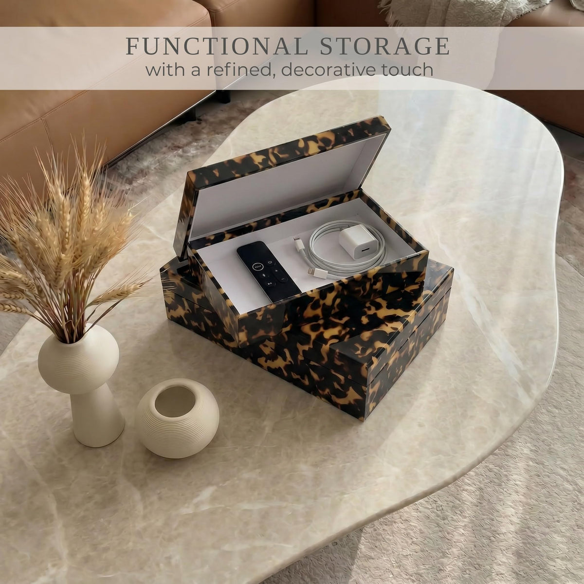 ZICOTO Decorative Storage Boxes - Set of 2 Tortoise Shell Organizer Boxes
