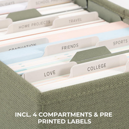 ZICOTO Decorative Photo Storage Box - Sturdy Linen Photo Organizer with Dividers is Perfect to Store Up to 850 Pictures and 4x6 Photos - Portable Scrapbook Storage Containers with Lid