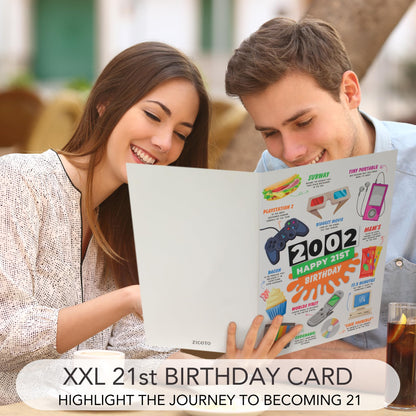 Unique Oversized 21st Birthday Card - A Beautiful 21st Gift That Highlights the Journey To Becoming 21 - Funny Birthday Card With Envelope & Sticker and Party Decorations For Him and Her