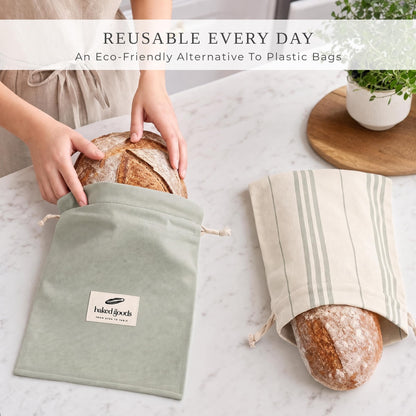 ZICOTO Charming Bread Bags for Homemade Bread - Set of 2 Beeswax-Lined Reusable Linen Bags That Keep Your Sourdough Fresh Naturally - A Thoughtful Bread Storage Gift for Bread Making Lovers
