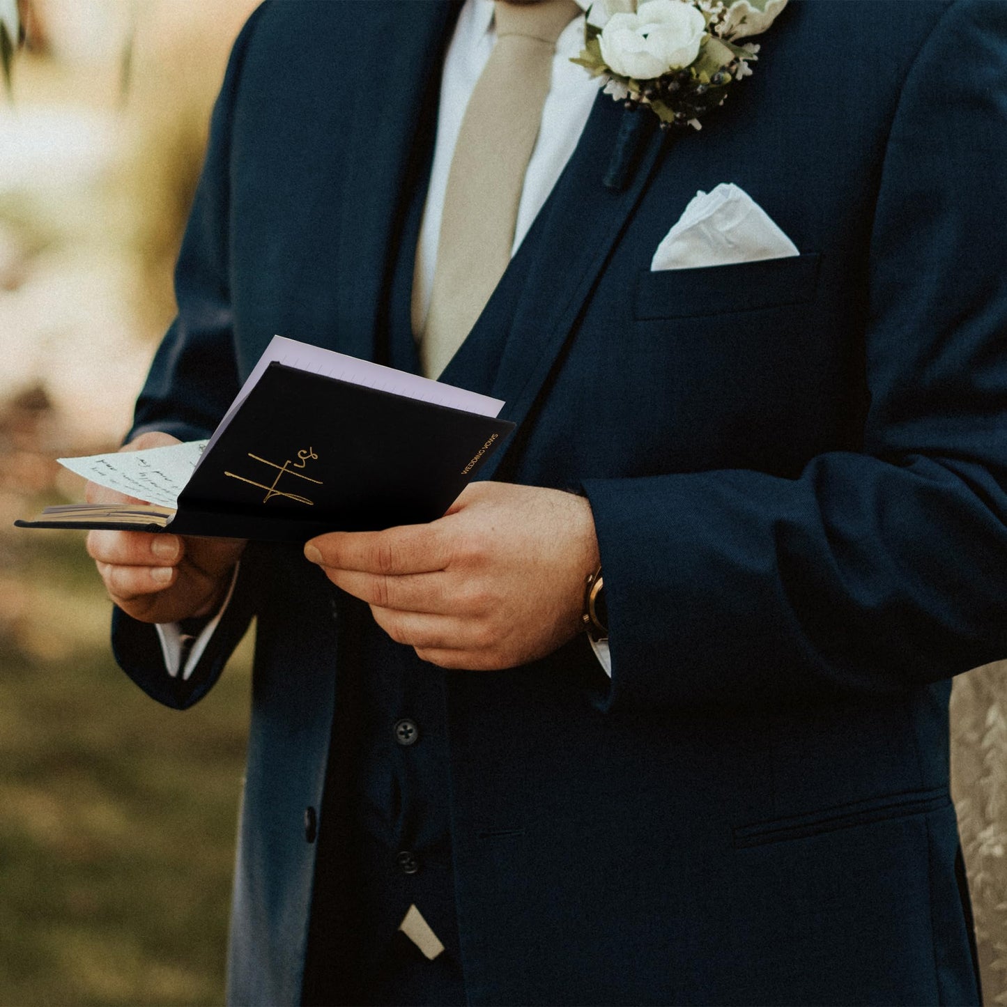ZICOTO Elegant Linen Wedding Vows With Gold Foil Lettering - Perfectly Sized His and Hers Vows With Plenty Of Pages To Write Whatever is on Your Heart - A Beautiful Addition For The Wedding Day