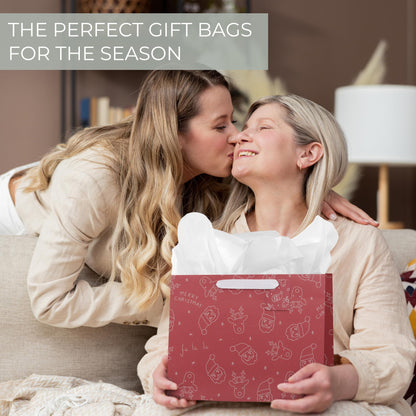 ZICOTO Beautiful Christmas Gift Bags - Large 13" Bags with Handles incl. Matching Tissue Paper, Cards & Stickers - Reusable and Perfect For Your Xmas Presents
