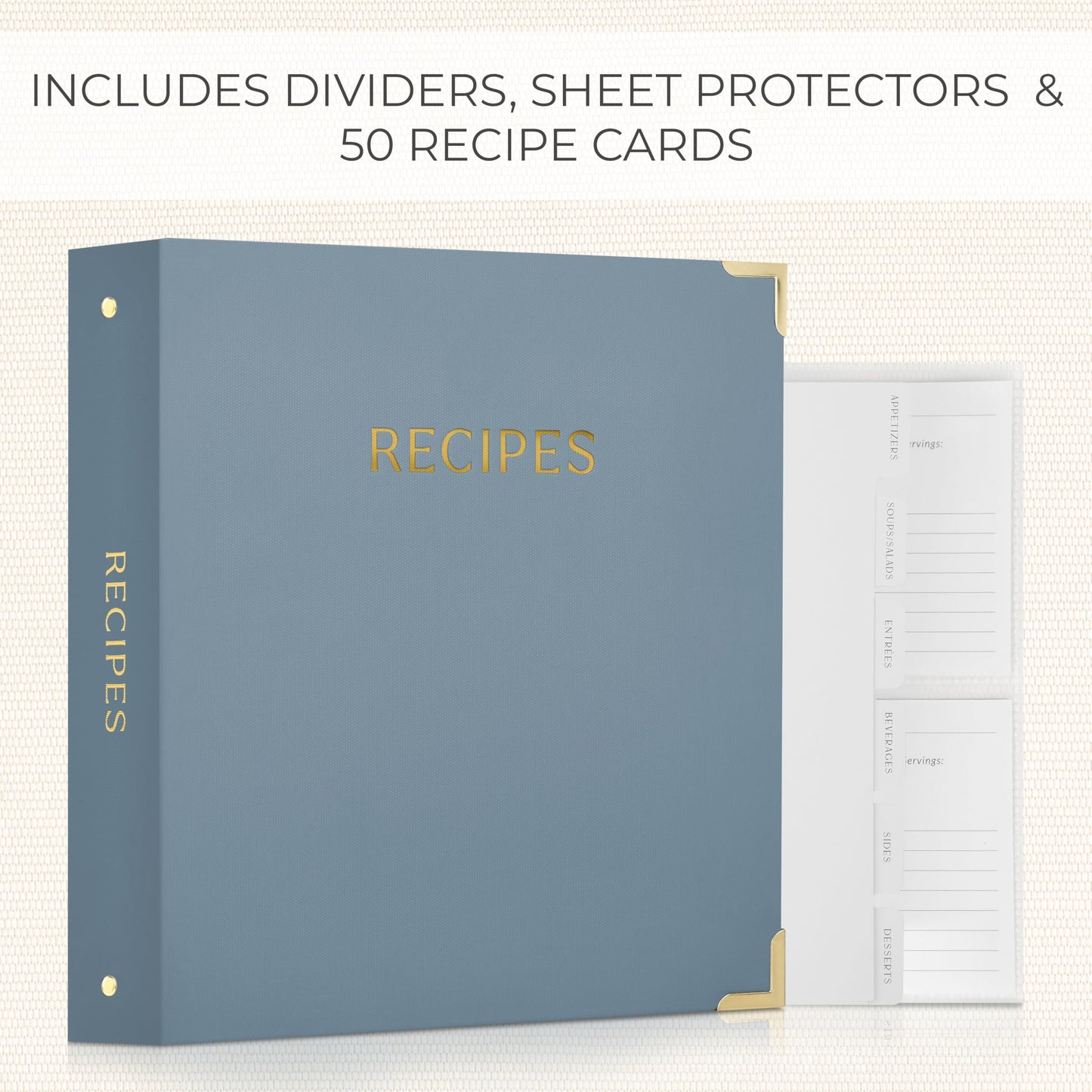 Aesthetic Recipe Binder with Polyester Waterproof cloth Cover - The Perfect Recipe Book with Plastic Sleeves to Write in Your Own Recipes - Quality Blank Cookbook Binder, Cards incl.