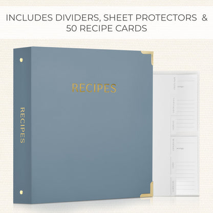 Aesthetic Recipe Binder with Polyester Waterproof cloth Cover - The Perfect Recipe Book with Plastic Sleeves to Write in Your Own Recipes - Quality Blank Cookbook Binder, Cards incl.