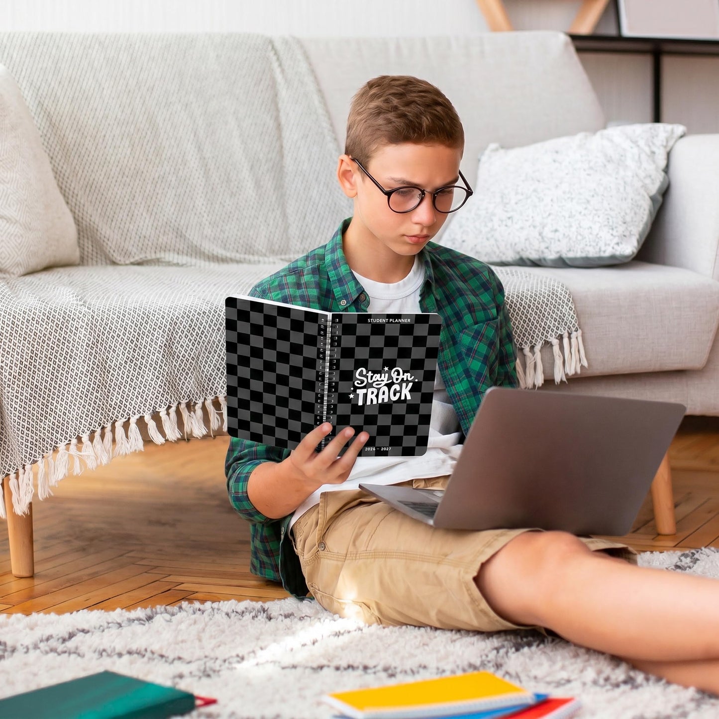 Aesthetic 2026-2027 Student Planner To Stay Organized - A Beautiful 8.5" x 5.8" Checkered Planner for Middle and High School Students with Weekly & Monthly Spreads For The 26-27 Academic Year