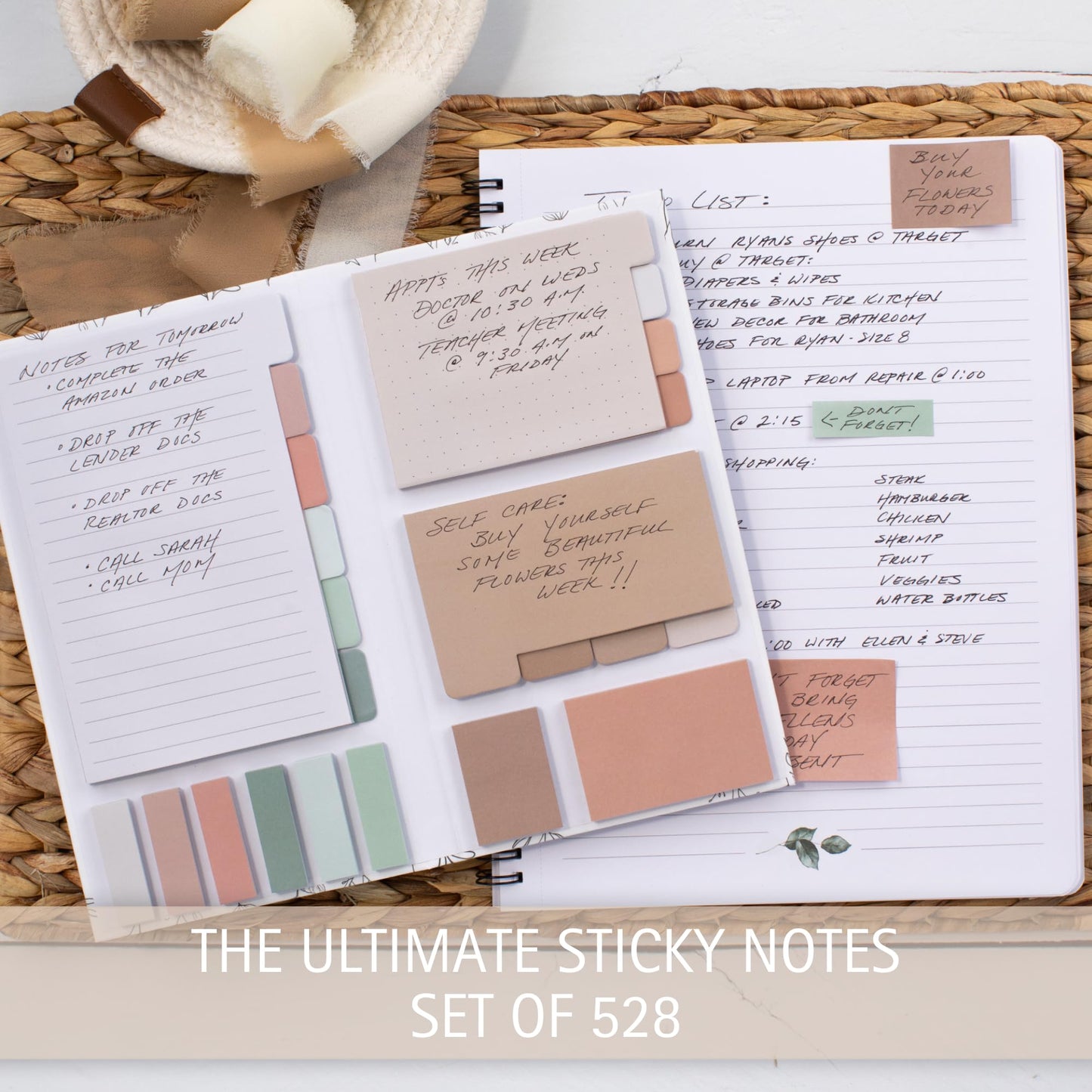 Aesthetic Pastel Sticky Notes Set of 528 with Tabs For Bible Study - Incl. Sturdy Cover to Keep Your Notes Safe - Cute School Accessories, College, Students, Teachers or Office Desk Supplies for Women