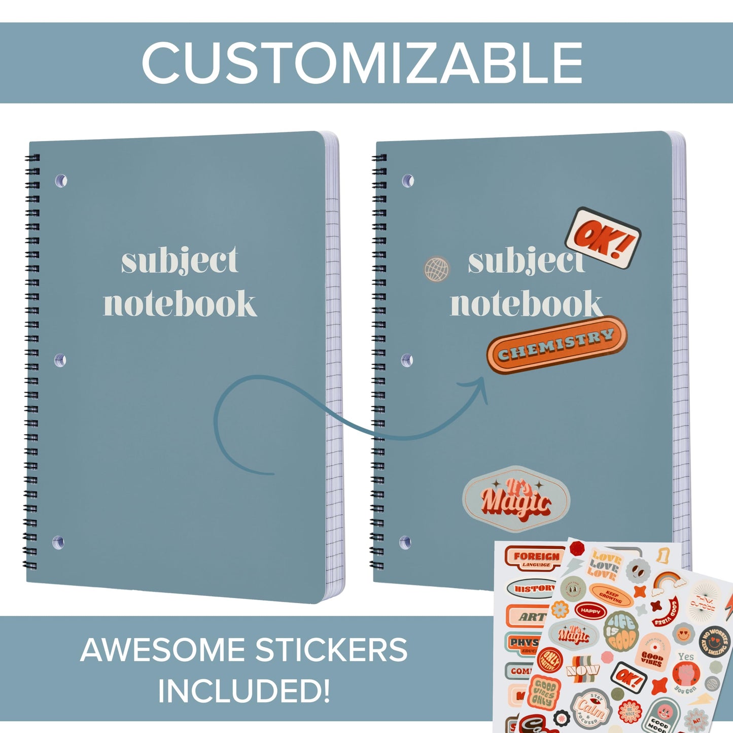 ZICOTO Aesthetic Spiral Subject Notebook Set of 3 For School or College - The Perfect 8" x 10.5" College Ruled Notebook with Premium Paper - Cute Student Supplies to Stay Organized at School