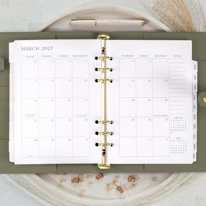 Beautiful 2027-2028 Monthly Planner Inserts for 6 Ring Binders
