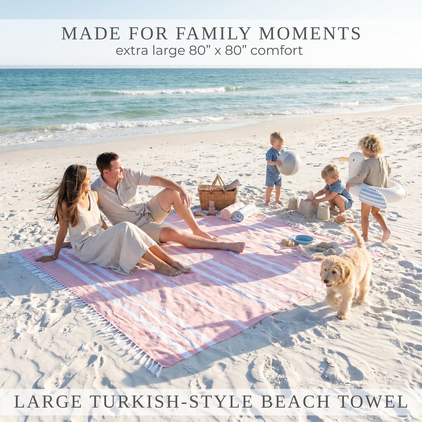 ZICOTO Beach Blanket Oversized for Family Beach Days & Picnics – Large Turkish Beach Towel, Quick-Drying and Sand-Resistant – Soft 80x80 Inch Outdoor Blanket, Lightweight Cotton Blend