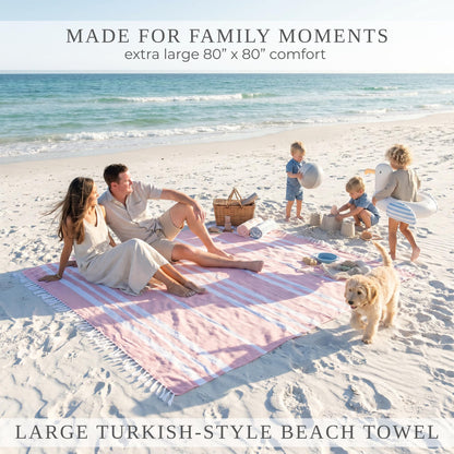 ZICOTO Beach Blanket Oversized for Family Beach Days & Picnics – Large Turkish Beach Towel, Quick-Drying and Sand-Resistant – Soft 80x80 Inch Outdoor Blanket, Lightweight Cotton Blend