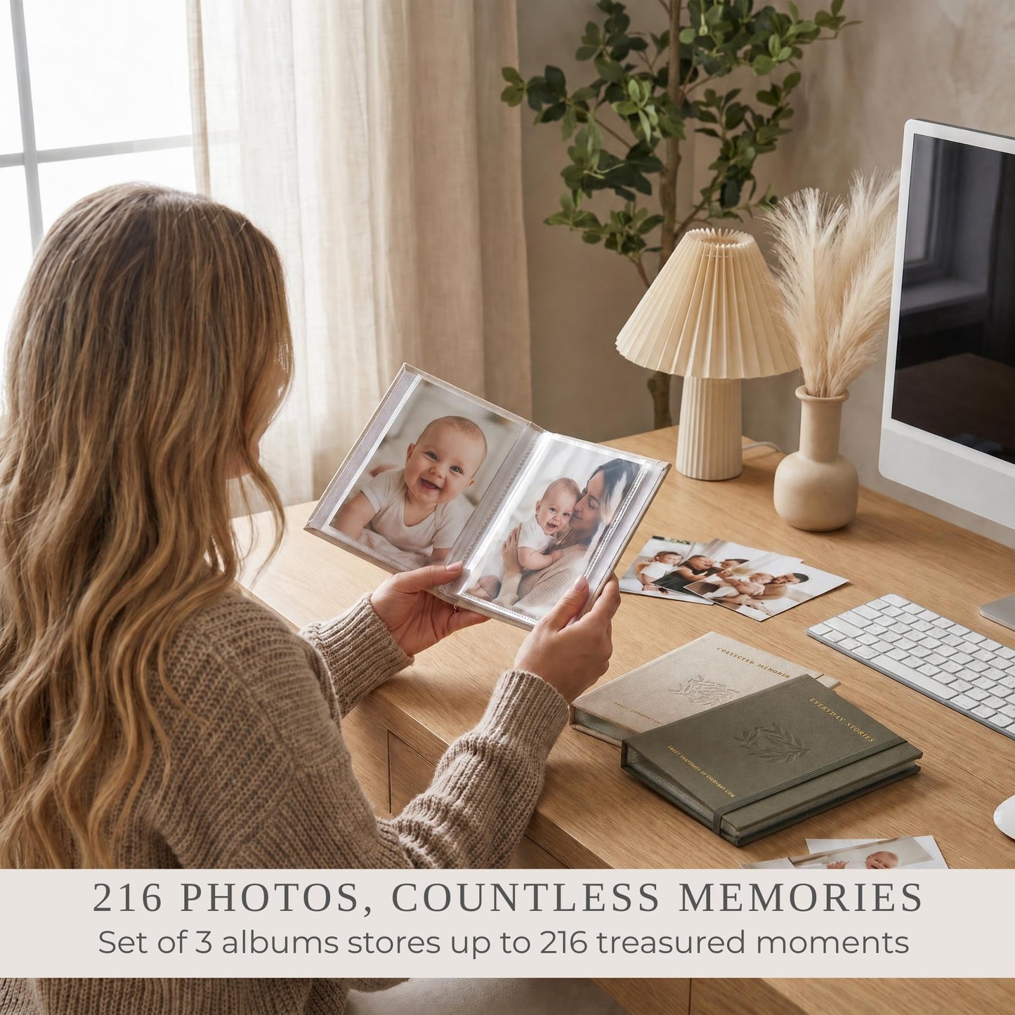Beautiful Photo Album Set of 3 For 4x6 Photos - Safely Holds Up To 216 Pictures of Unique Memories - The Perfect Small Photo Book Set To Store All Pictures of Treasured Family, Baby or Wedding Moments