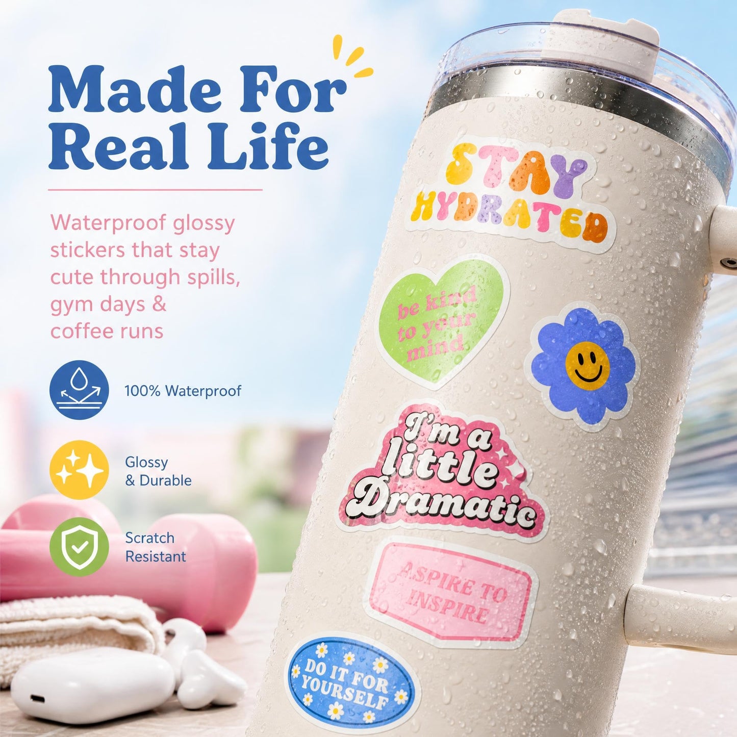Motivational Sticker Set of 300 - Cute Inspirational Vinyl Stickers for Your Water Bottle, Laptop Or Journal - Positive Affirmation Decals for Adults, Teens and Kids Giving Daily Smiles and Motivation