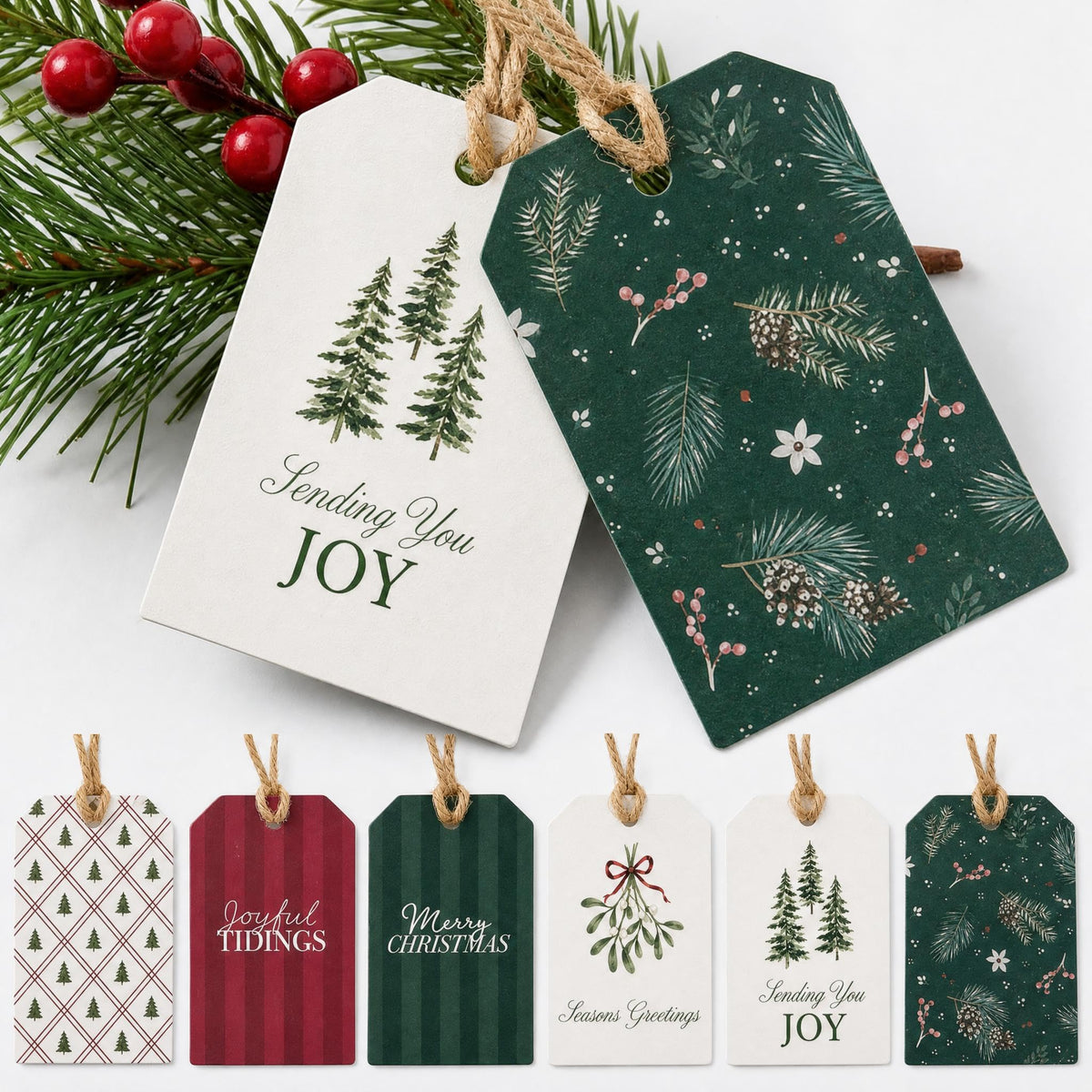 Beautiful Christmas Gift Tags - 48 Festive Quality Labels with Rope
