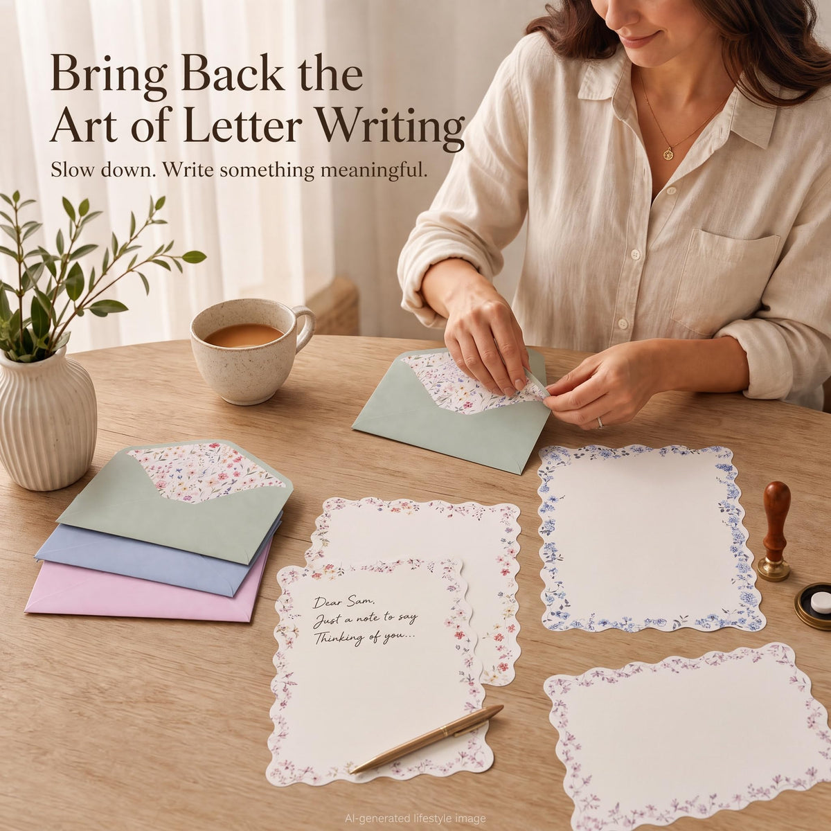 Beautiful Stationery Set with Envelopes - Scalloped Letter Writing Paper
