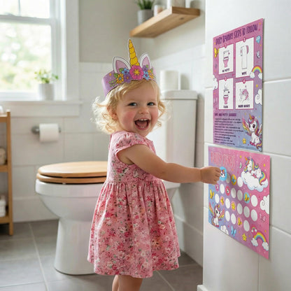 Fun Potty Training Chart with Stickers for Girls - Motivating Unicorn Rewards System with Stickers for Toddler Potty Training - Easy to Use Potty Training Poster that Kids Love