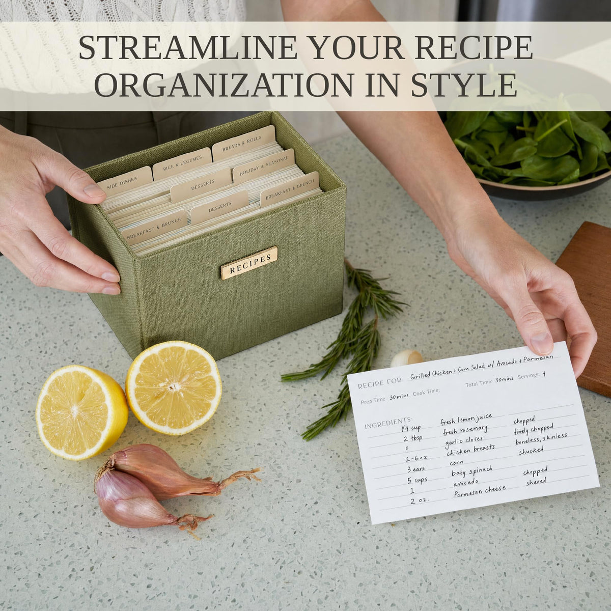 Beautiful Recipe Box with Wooden Lid - Incl. 50x 4x6" Recipe Cards and Matching Dividers to Easily Organize Up to 250 Recipes - A Sturdy Card Holder And Great Gift that Perfectly Fits into Any Kitchen