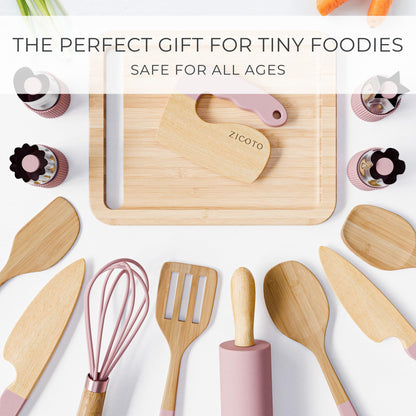 Wooden Cooking & Baking Set for Kids - Safe & Real Kitchen Tools Give Toddlers a Fun Cooking Experience - Durable Utensils are Perfect for Gifting to Create Lasting Family Memories