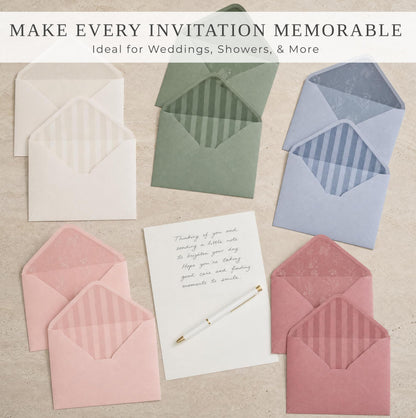 Elegant Set of 50 Invitation Envelopes 5x7 - Beautiful Self-Sealing A7 Premium Envelopes in 5 Colors Incl. Sage Green - The Perfect Set for Weddings, Bridal Shower, Engagement and Anniversary Cards