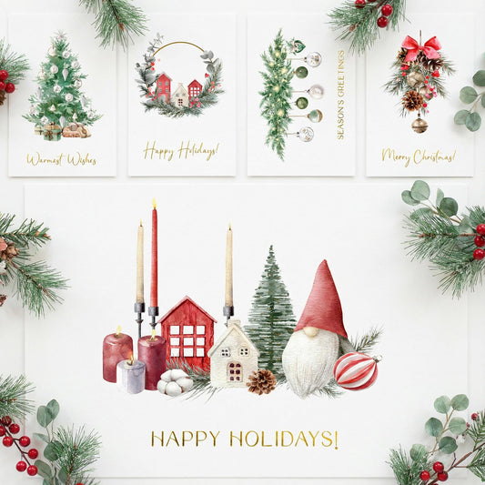 ZICOTO Beautiful Christmas Cards Set of 20 with Watercolor Designs - Incl. Bulk Envelopes, Matching Stickers And Storage Box - Perfect to Send Warm Holiday Wishes to Friends and Family