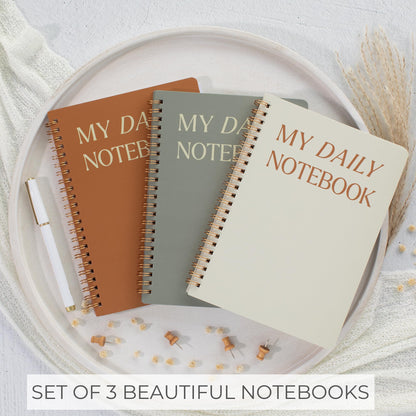 ZICOTO Aesthetic Spiral Notebook Set of 3 For Women - Cute College Ruled 8x6 Journal/Notebook with Large Pockets And Lined Pages - Perfect Supplies to Stay Organized at Work or School