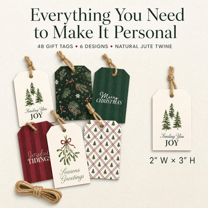 Beautiful Christmas Gift Tags - 48 Festive Quality Labels with Rope