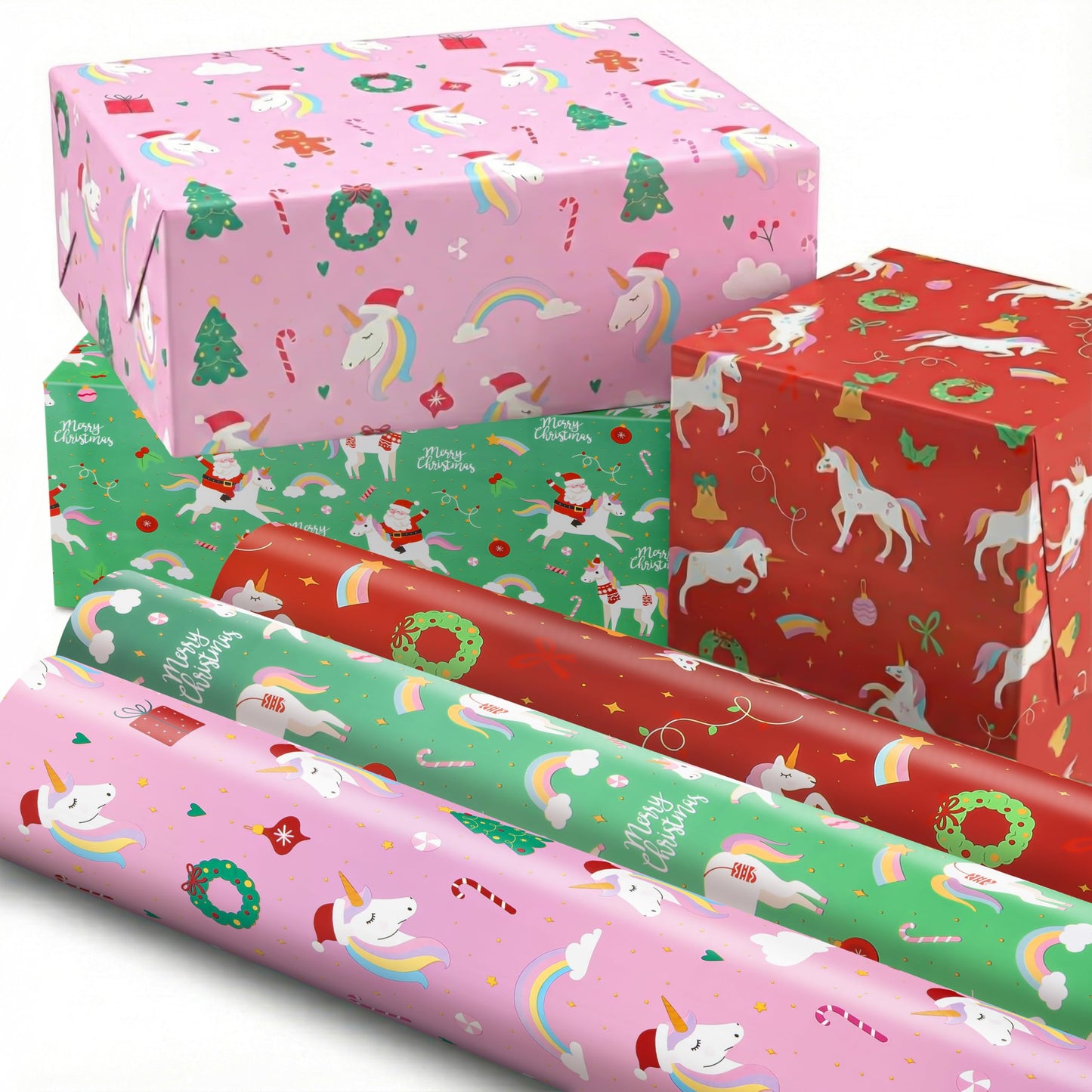ZICOTO Beautiful Christmas Wrapping Paper Roll Set - Cute Set of 3 Quality Rolls With Lovely Designs for Girls and Boys Gifts- Add a Touch of Magic to Every Kids Gift You Wrap - 17 x 120 in