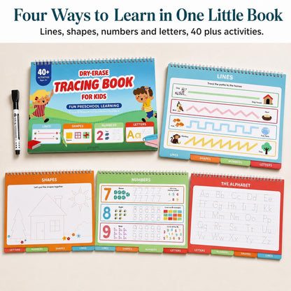 Fun Preschool Workbooks for Kids Age 3-5 - Reusable Dry Erase Tracing Books for Toddlers Ages 3-4 w Dry Erase Marker - 40+ Activities of ABC Letter, Number & Writing Practice for Preschool Learning