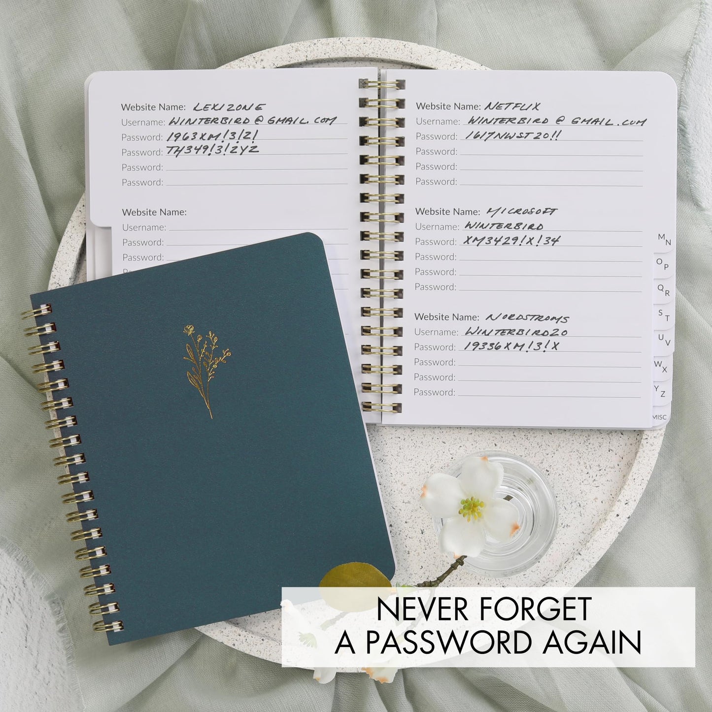 ZICOTO Beautiful Password Book with Alphabetical Tabs - Perfect Pocket Size Password Keeper For Seniors