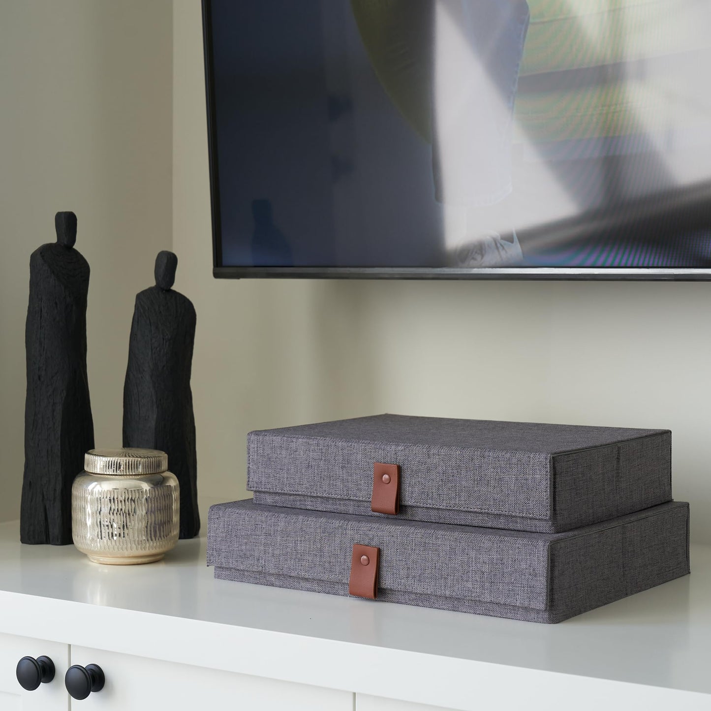 Decorative Photo Storage Boxes with Lids - Set of 2 Beautiful Linen Organizers Are Perfect to Safely Store Your Pictures, Documents, Scrapbooking Supplies, Keepsakes and Other Memories in Style