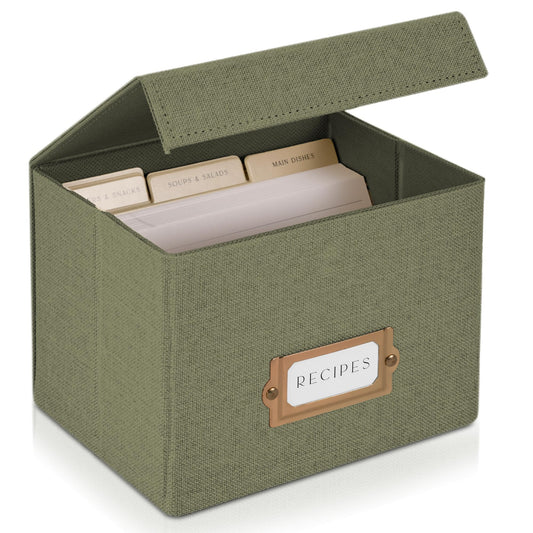 ZICOTO Beautiful Linen Recipe Box - Fits 4x6 inch Recipe Cards to Organize Up to 250 Recipes - Sturdy Card Holder and Great Gift for Any Kitchen - Cards Not Incl.