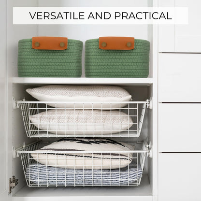 Beautiful Storage Basket Set of 5 - Sturdy Cotton Rope Baskets for Shelves Are Perfect for Organizing Your Home - Quality Storage Bins Easily Fit With Any Nursery or Bedroom Decor