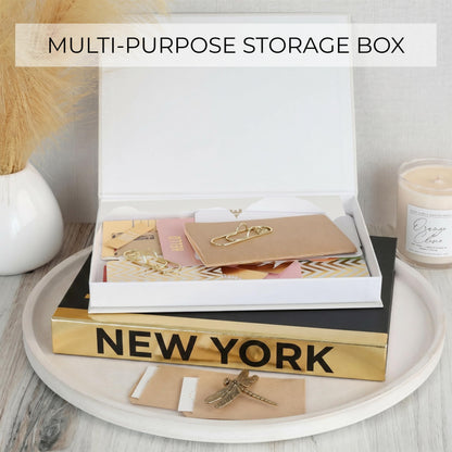 Beautiful Decorative Books - Set of 2 Boxes Enhance Your Coffee Table, Bookshelf or Mantel Shelf Decor - Luxury Fake/Faux Books for Modern Home Decoration, Photo Storage and as a Keepsake Box