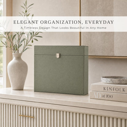 Document Organizer Box with 8 Folders - PU Leather File Organizer