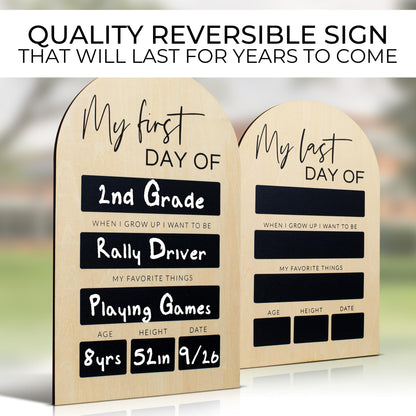 Beautiful Wooden First and Last Day of School Board Sign - Modern and Large Back to School Sign for Lasting Memories - Perfect 11.8" x 7.1" Wooden Chalkboard Photo Prop for Kindergarten