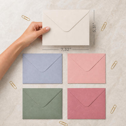 Elegant Set of 50 Invitation Envelopes 5x7 - Beautiful Self-Sealing A7 Premium Envelopes in 5 Colors Incl. Sage Green - The Perfect Set for Weddings, Bridal Shower, Engagement and Anniversary Cards