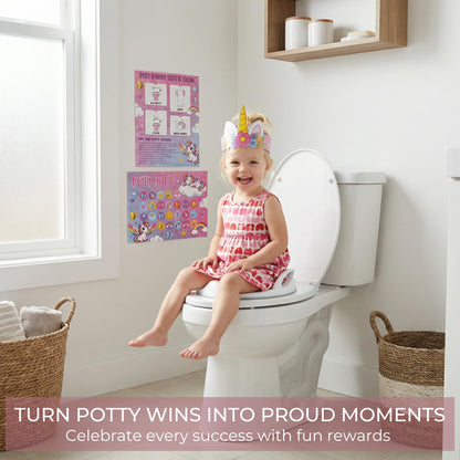 Fun Potty Training Chart with Stickers for Girls - Motivating Unicorn Rewards System with Stickers for Toddler Potty Training - Easy to Use Potty Training Poster that Kids Love