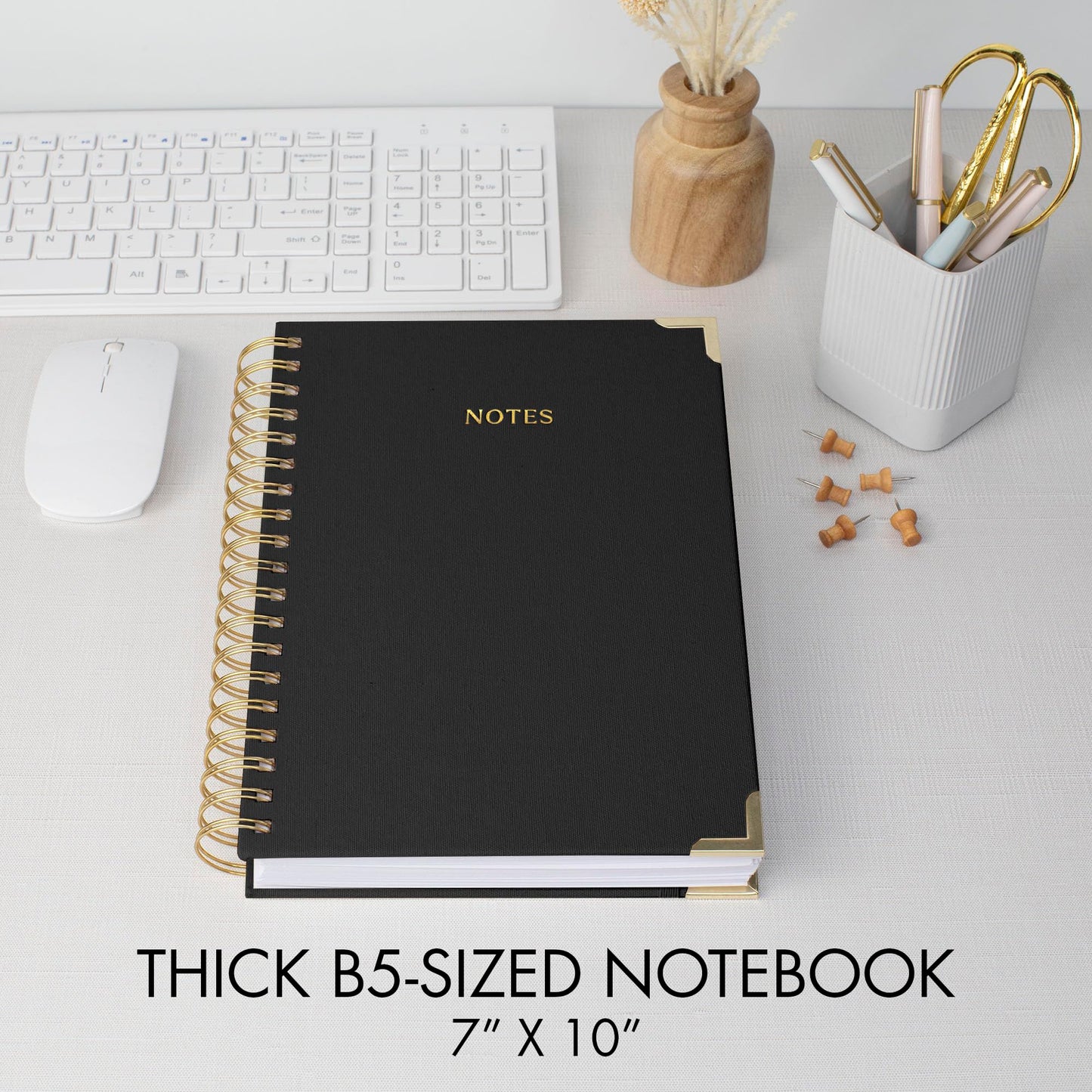Aesthetic Thick Spiral Notebook Journal For Women in B5 Format - Stylish Linen Hardcover College Ruled Note Book w 300 Lined Pages - Cute Supplies For Bible Study & Staying Organized at Work or School