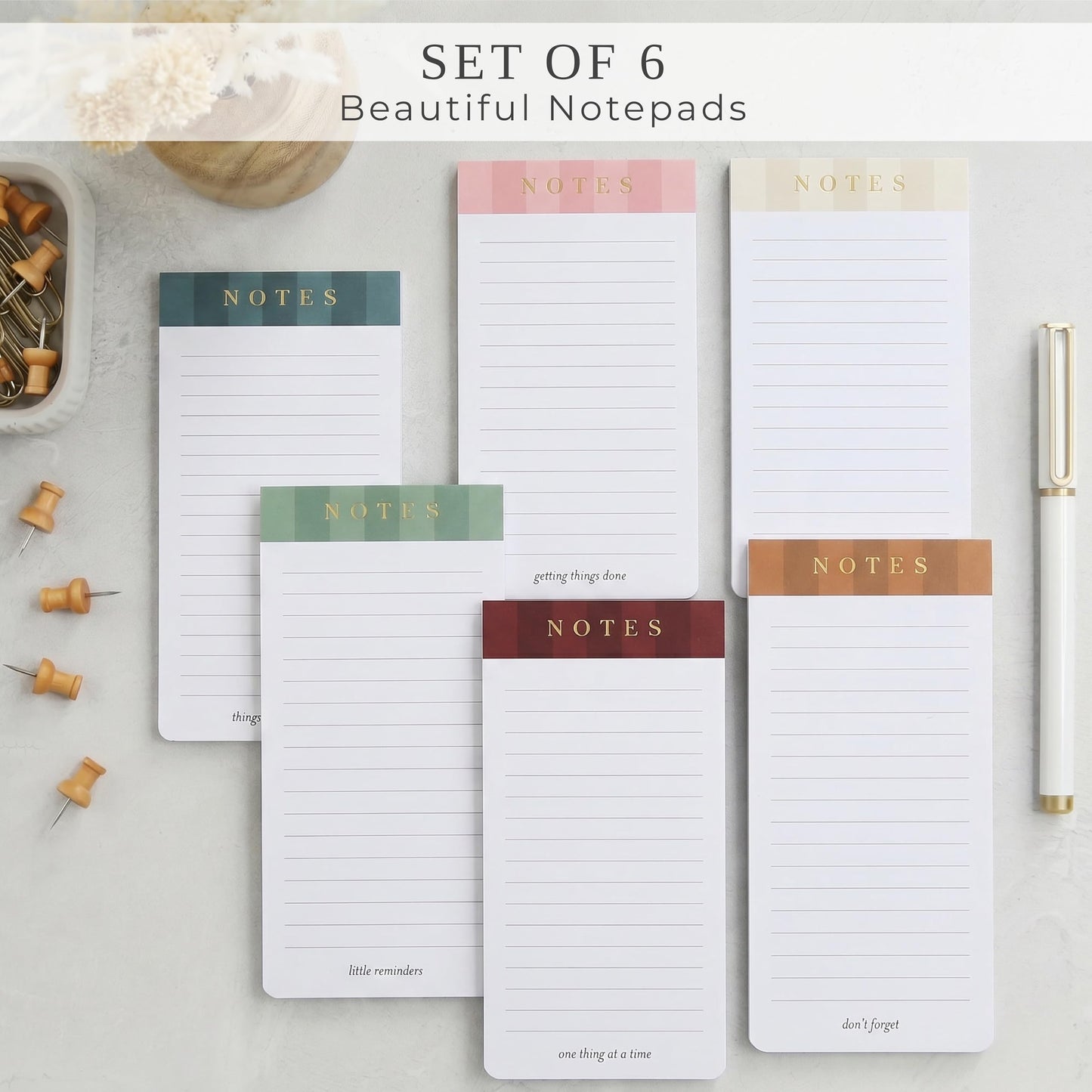 Beautiful Magnetic Notepads for Fridge - Set Of 6 Modern Note Pads with Lined Pages to Easily Write Notes & Make Grocery/Shopping Lists - Cute To Do List Pad w/ Strong Magnets for Your Refrigerator