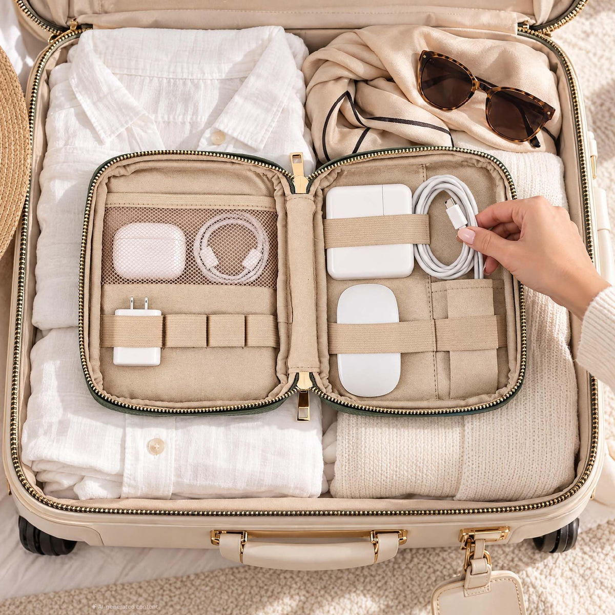 Stylish Tech Organizer Pouch - PU Leather Electronics Travel Bag for Women